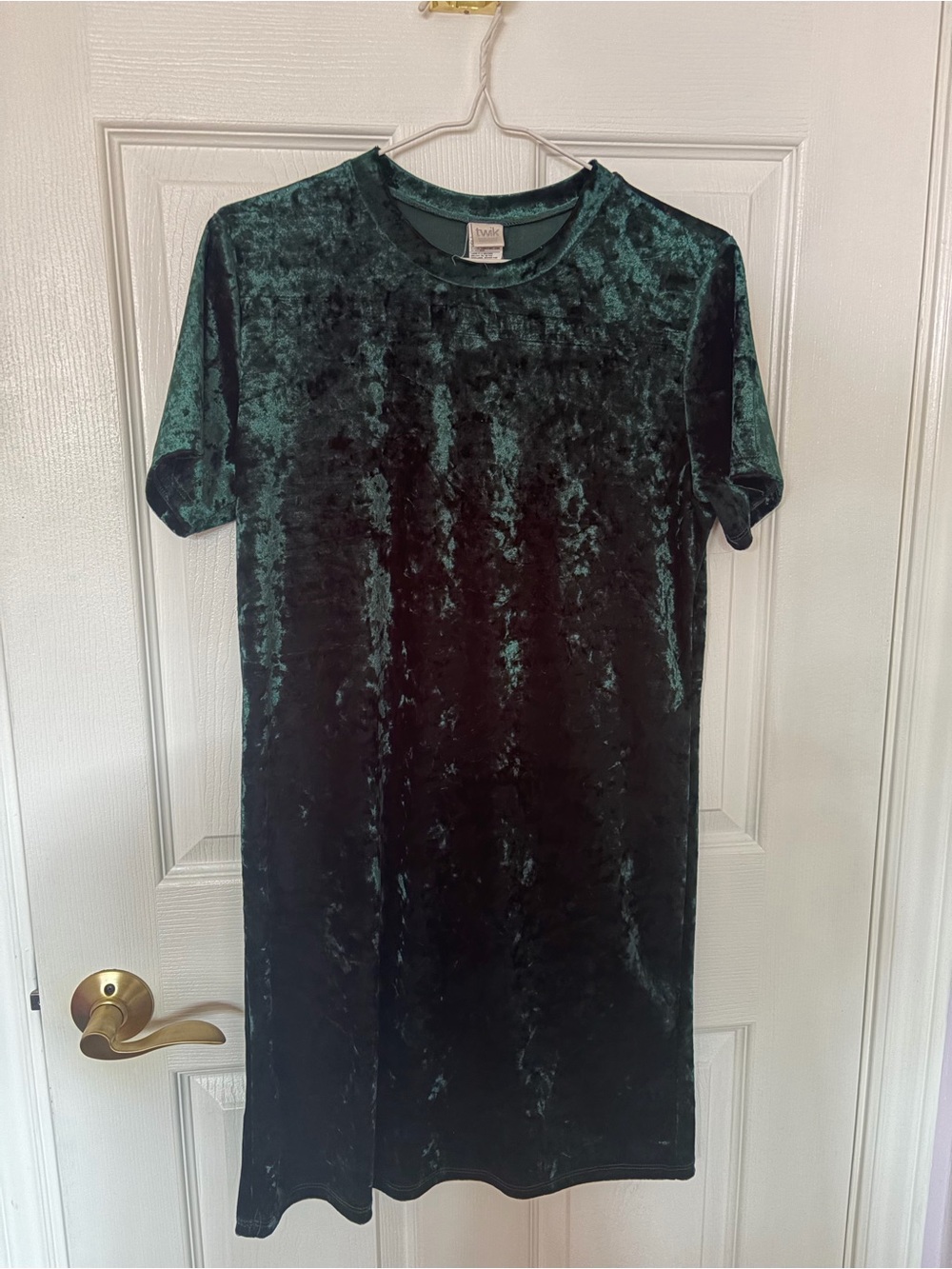 twik Velvet Short Sleeve Mini Dress - Emerald